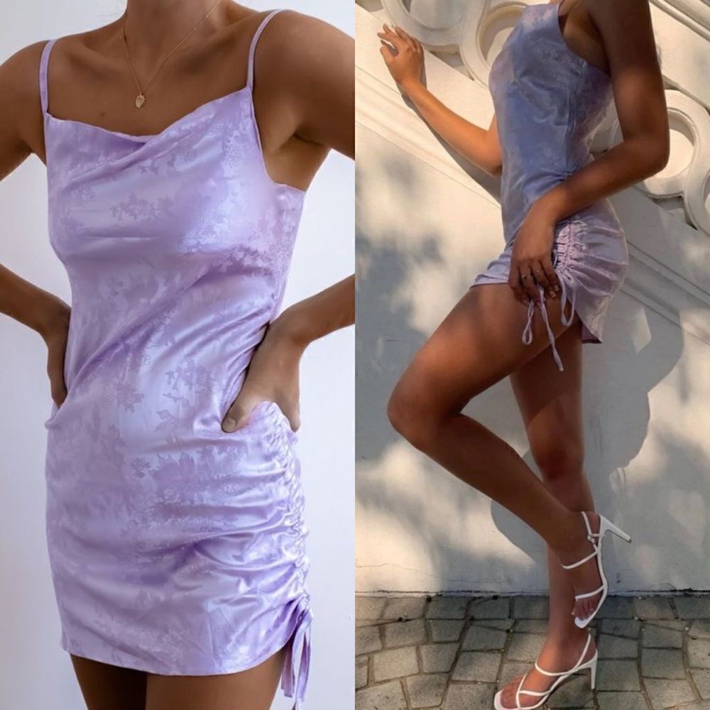 SHEKOU SZ XXS TAKE ME TO RIO LILAC SLIP DRESS